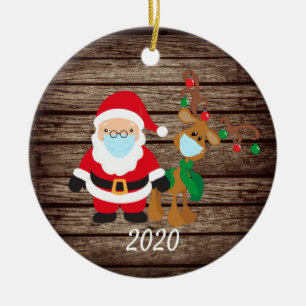 Santa Ren 2020 Ansiktsmask Covid Trä Julgransprydnad Keramik