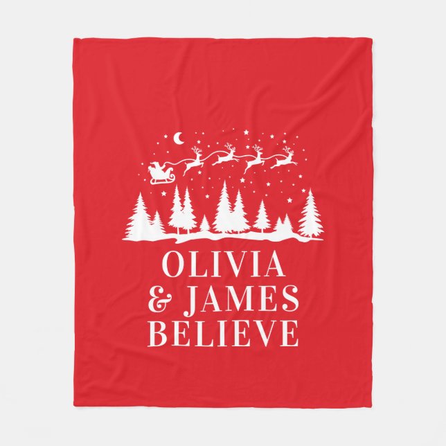 Santa rener tro jul traditionell röd jul fleecefilt (Framsidan)