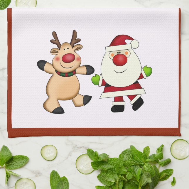 Santa & renjulhelgdag kökshandduk (Vikta)