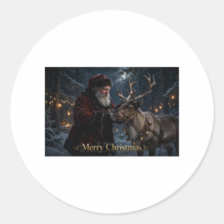 Santa & Renjure Julsticker Runt Klistermärke