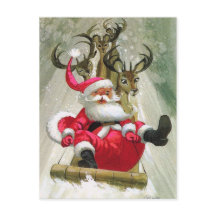 Santa & renSleigh som rider modern vintage
