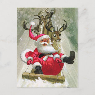 Santa & renSleigh som rider modern vintage Helg Vykort