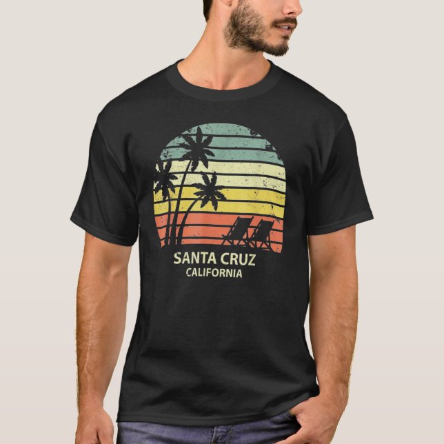Santa Retro Cruz California Beach Sunset T Shirt (Framsida)
