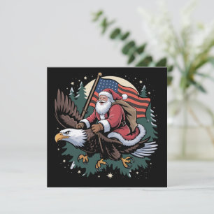 Santa ridande örn USA Flagga jul Julkort
