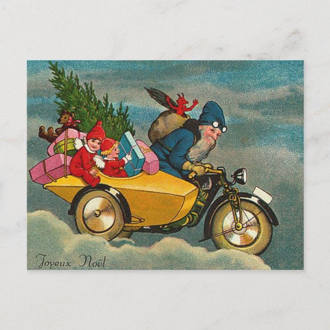 Santa rider en motorcykel - jul helg vykort (Framsida)