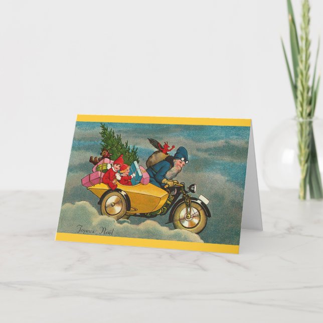Santa rider en motorcykel - jul helgkort (Framsida)