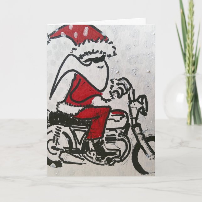 Santa Rides A Hog Helgdag Card Helgkort (Framsida)