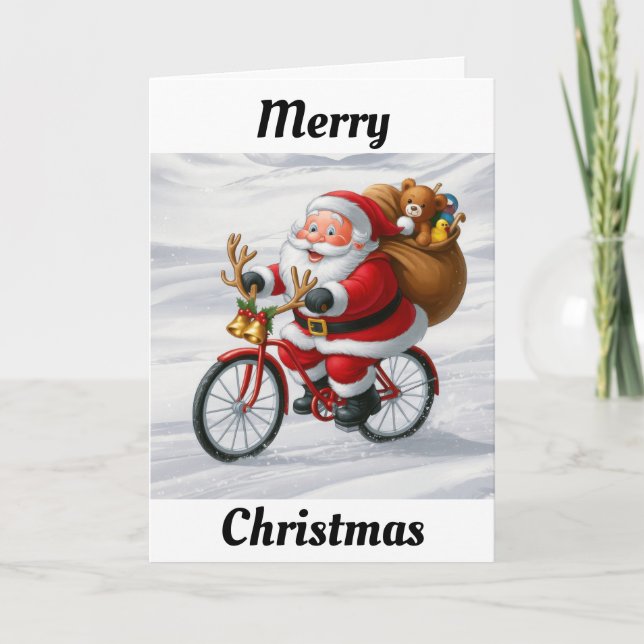 Santa Riding a Bike-julen Kort (Framsida)