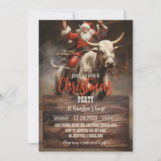 Santa Riding a Bull Inbjudningar (Framsida)