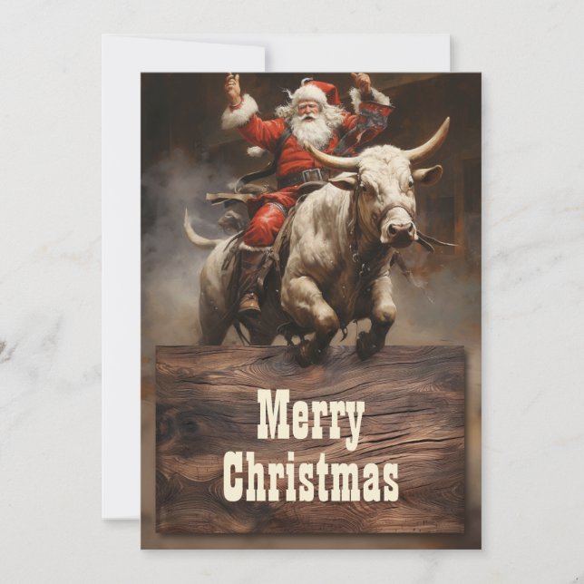 Santa Riding a Bull Julkort (Framsida)