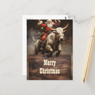 Santa Riding a Bull Vykort