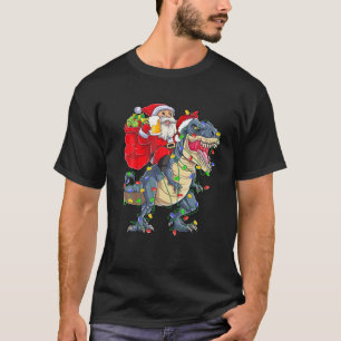 Santa Riding A Dinosaur Julgran T Rex Drink Shirt