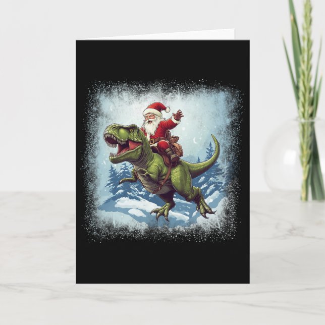Santa Riding A Dinosaur T-rex Funny Christmas  Kort (Framsida)