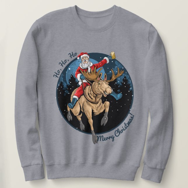 Santa Riding A Moose Lång Ärmad Tröja (Design framsida)