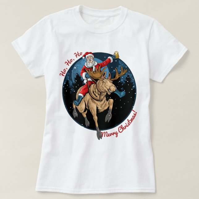 Santa Riding A Moose T Shirt (Design framsida)