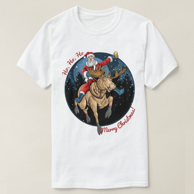Santa Riding A Moose T Shirt (Design framsida)