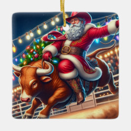 Santa Riding a Rodeo Bull God jul Julgransprydnad Keramik