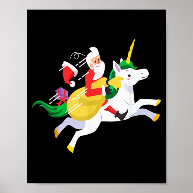 Santa Riding A Unicorn Funny Christmas Gift  Poster (Framsidan)
