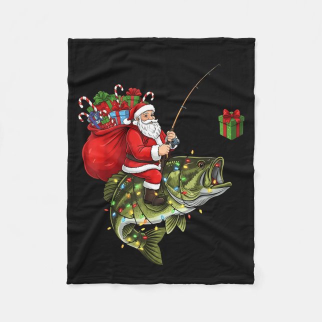 Santa Riding B Fish Christmas Fishing Funny Xmas P Fleecefilt (Framsidan)