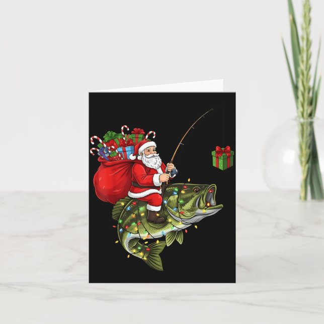 Santa Riding B Fish Christmas Fishing Funny Xmas P Kort (Framsida)