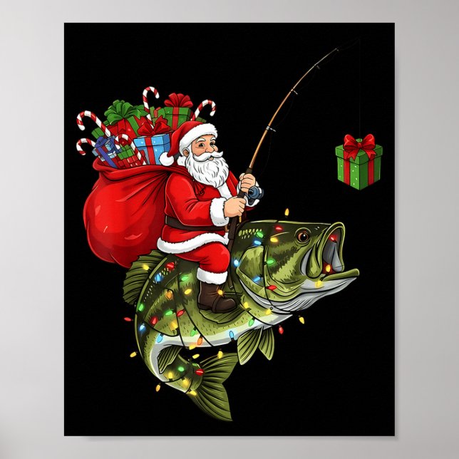 Santa Riding B Fish Christmas Fishing Funny Xmas P Poster (Framsidan)