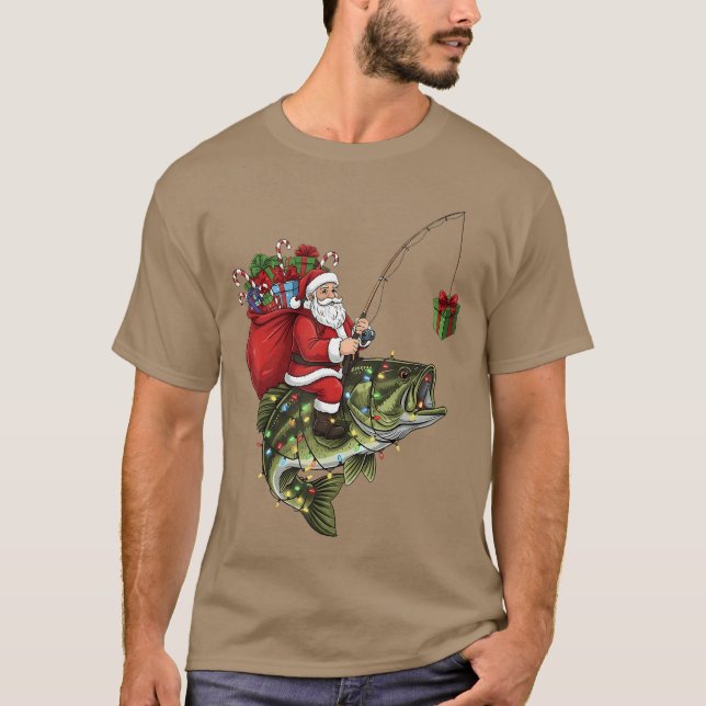 Santa Riding Bass Fish Christmas Fishing Funny Xma T Shirt (Framsida)