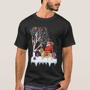 Santa Riding Basset Hound Hund Träd Ljus Basset H T Shirt