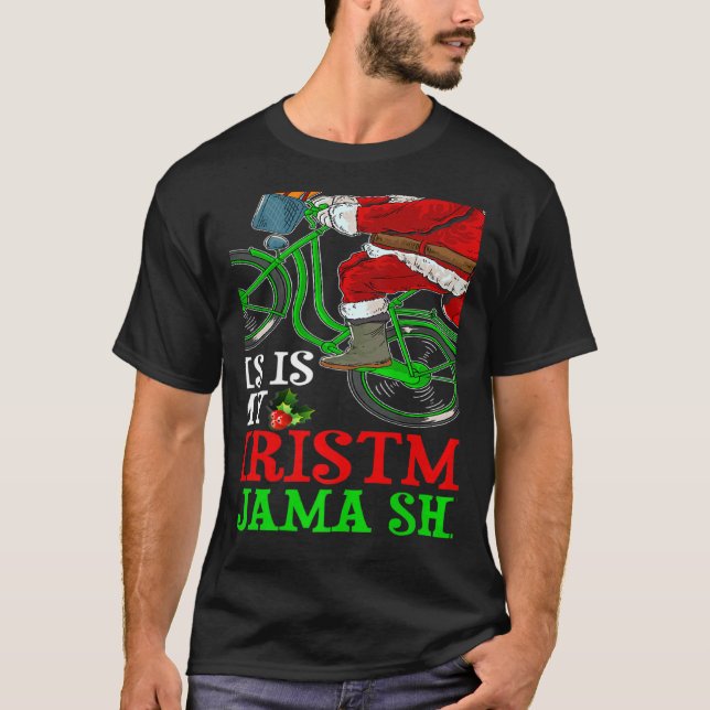 Santa Riding Bicycle Cycling This Is My Christmas  T Shirt (Framsida)