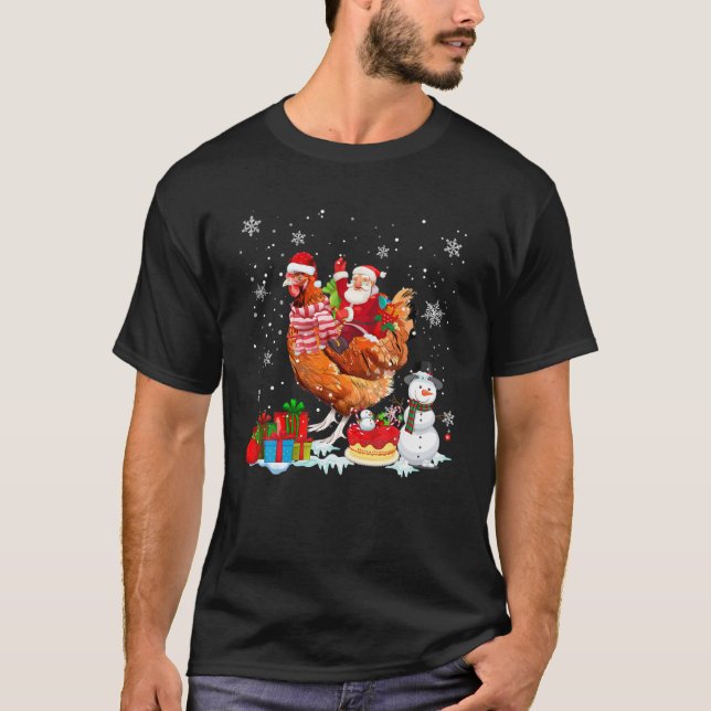 Santa Riding Chicken jul Pajama-familjen Snowm T Shirt (Framsida)