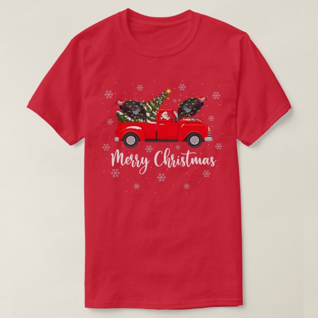 Santa Riding Christmas Tree Truck Guinea Fowl Bird T Shirt (Design framsida)