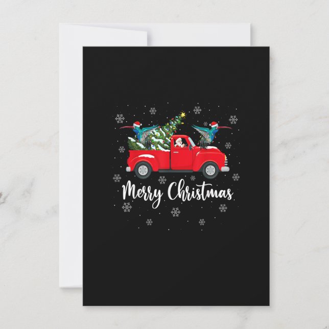 Santa Riding Christmas Tree Truck Hummingbird Chri Inbjudningar (Framsida)