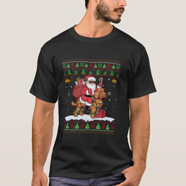 Santa Riding Cockapoo Hund julsötare Stil T Shirt (Framsida)