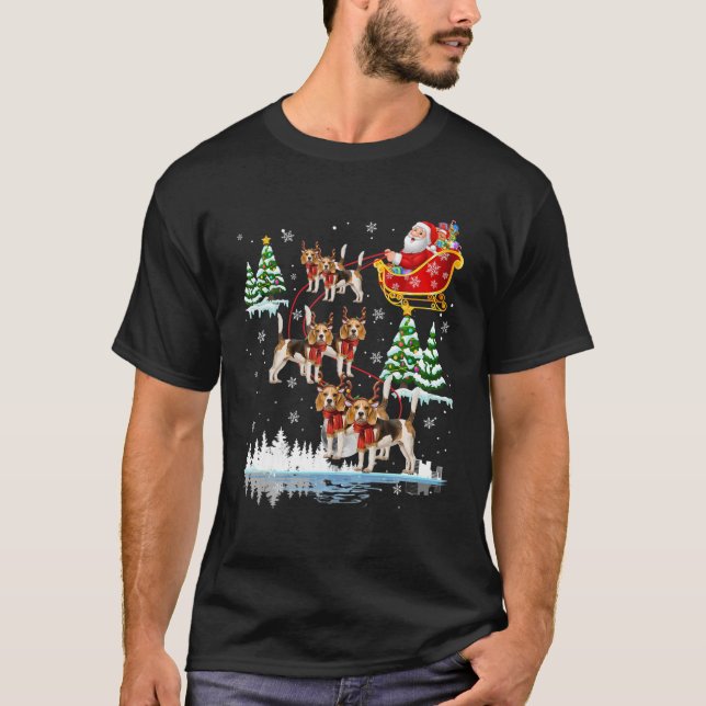 Santa Riding Dachshund Reindeer jul Pajama M T Shirt (Framsida)