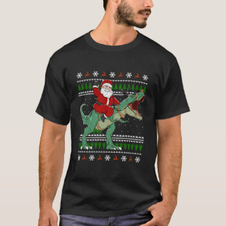 Santa Riding Dino Ugly T Shirt