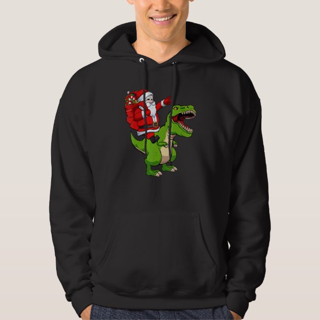 Santa Riding Dinosaur Christmas Pajama Cool Rex X  Hoodie (Framsida)