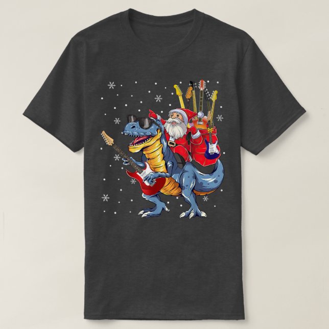 Santa Riding Dinosaur Guitar T re Guitarist Boys M Shirt (Design framsida)