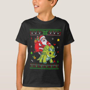 Santa Riding Dinosaur Kärlek Reindeer Julafton Trä T Shirt