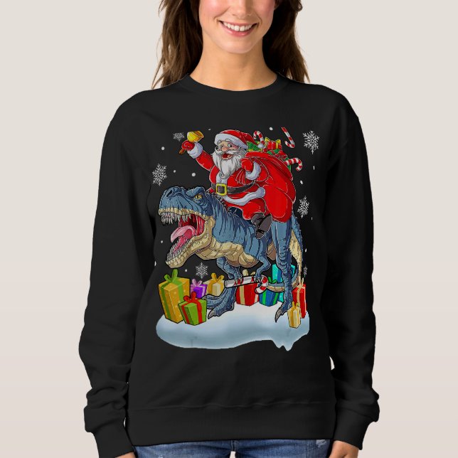 Santa Riding Dinosaur Rex Christmas  Xmas 2 T Shirt (Framsida)