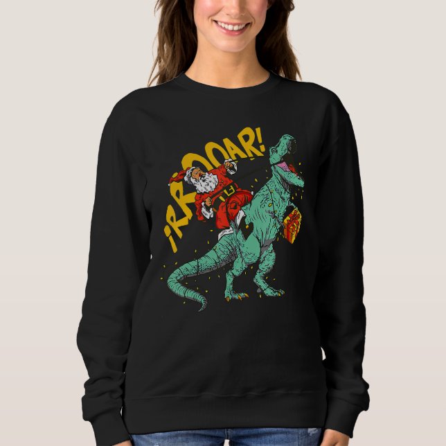 Santa Riding Dinosaur rex Christmas Xmas Kids Boys T Shirt (Framsida)