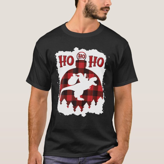 Santa Riding Dinosaur Santa Riding T - Rex Funny Shirt (Framsida)