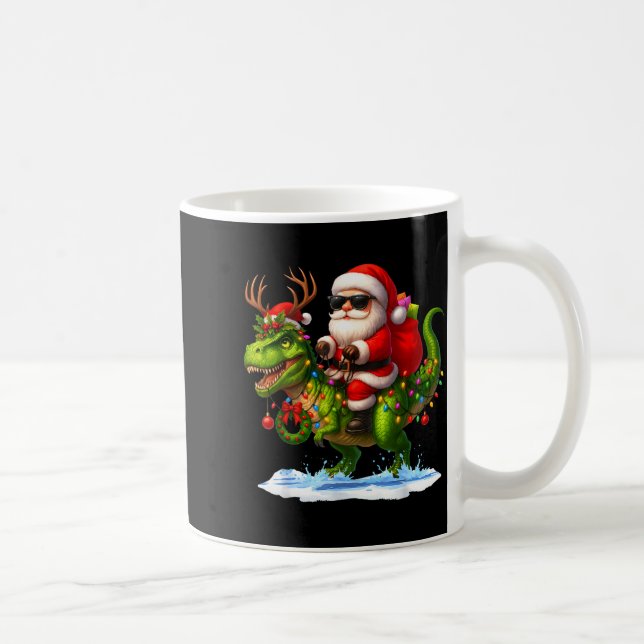 Santa Riding Dinosaur T Rex Christmas Boys Men Xma Kaffemugg (Höger)