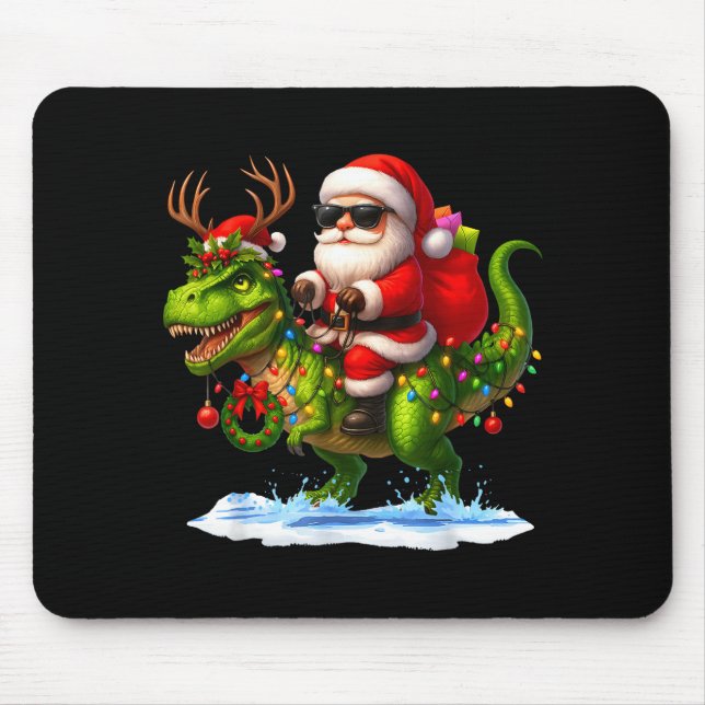 Santa Riding Dinosaur T Rex Christmas Boys Men Xma Musmatta (Framsidan)