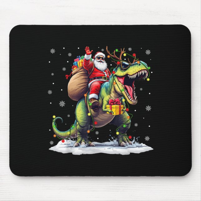 Santa Riding Dinosaur T Rex Christmas Boys Men Xma Musmatta (Framsidan)