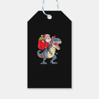 Santa Riding Dinosaur T Rex Christmas Boys Men Xma Presentetikett