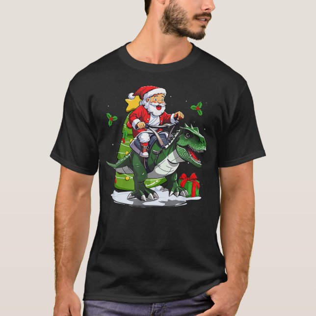 Santa Riding Dinosaur T-Rex Christmas Dinosaurs (2 T Shirt (Framsida)