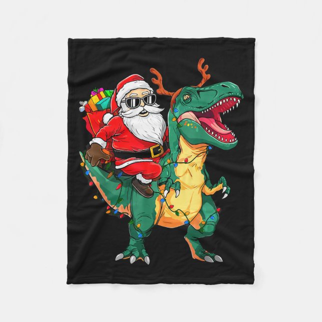 Santa Riding Dinosaur T Rex Funny Christmas Kids B Fleecefilt (Framsidan)