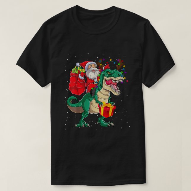 Santa Riding Dinosaur T rex Funny jul Kids B Shirt (Design framsida)