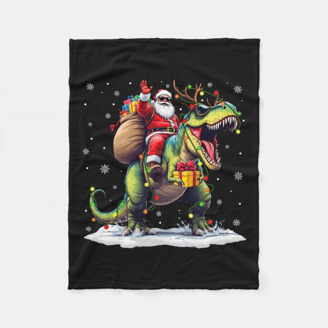 Santa Riding Dinosaur T Rex jul Boys Manar Xma Fleecefilt (Framsidan)
