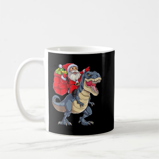 Santa Riding Dinosaur T rex jul Boys Manar Xma Kaffemugg (Vänster)