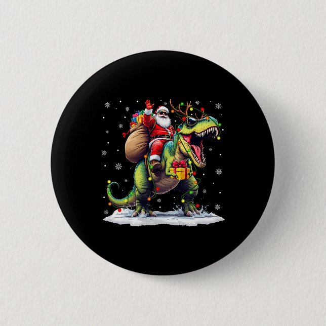 Santa Riding Dinosaur T Rex jul Boys Manar Xma Knapp (Framsida)